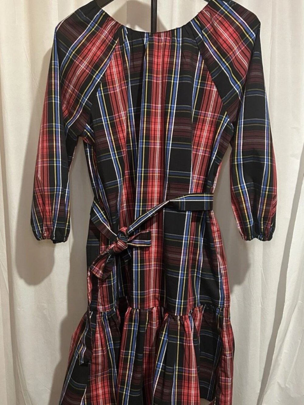 Draper James RSVP Tartan Bow Back Ruffle Dress Size XS